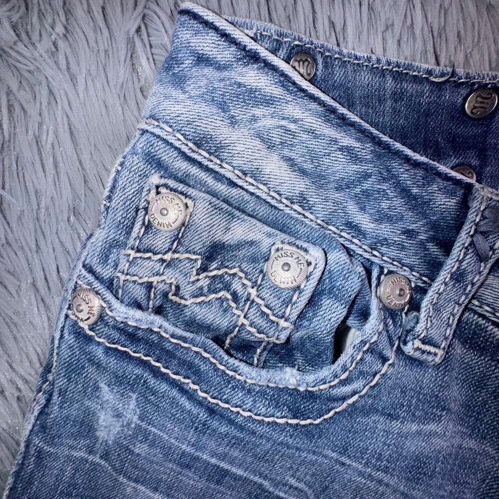 Miss Me Jeans Womens 27 Bootcut Embellished Pocket Medium Wash Flare Bell Bottom - Picture 8 of 15